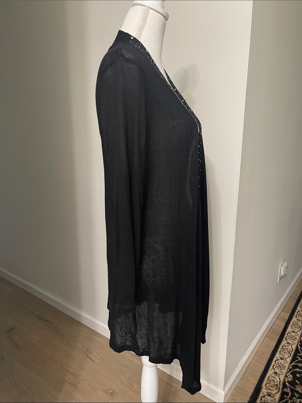 SPARKLED French Laundry NWT Black Open Front Cardigan Studded Longline Size M - Picture 3 of 12